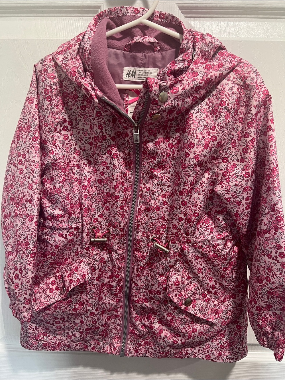 H&M Pink Floral Hooded Raincoat for Kids